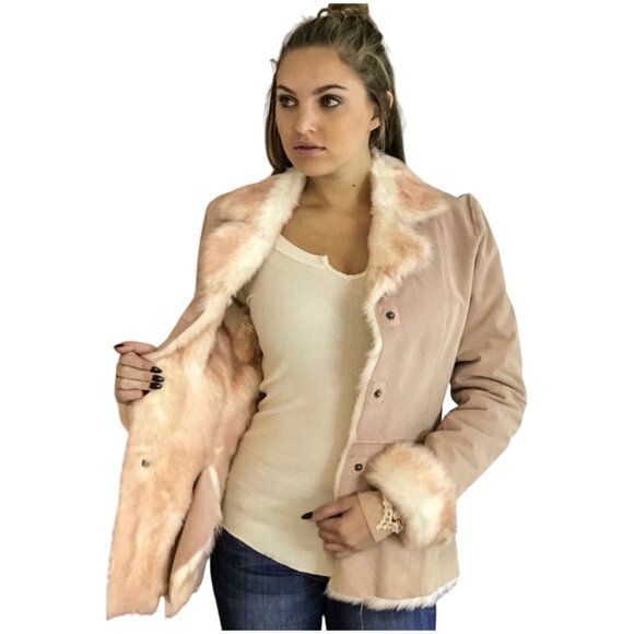 Vtg Y2K Wilsons Leather Pink Faux Fur & Suede Penny Lane Coat | Luxe Boho Glam M - Picture 13 of 16